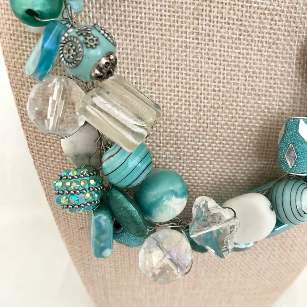 Beachy blue Statement Bead Necklace turquoise beach coastal handmade